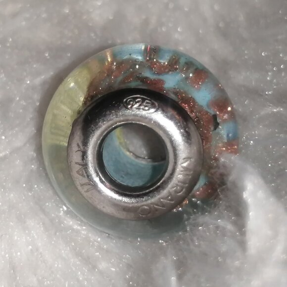 Light Blue Murano Glass and Sterling Silver Bead/Charm with Copper Flecks - Picture 6 of 7